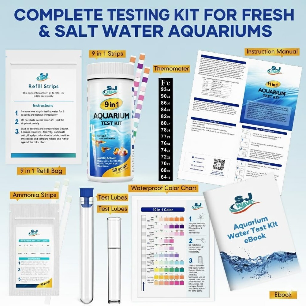 Comprehensive Fish Tank Water Testing Kit - 950 Tests with Ebook & Thermometer