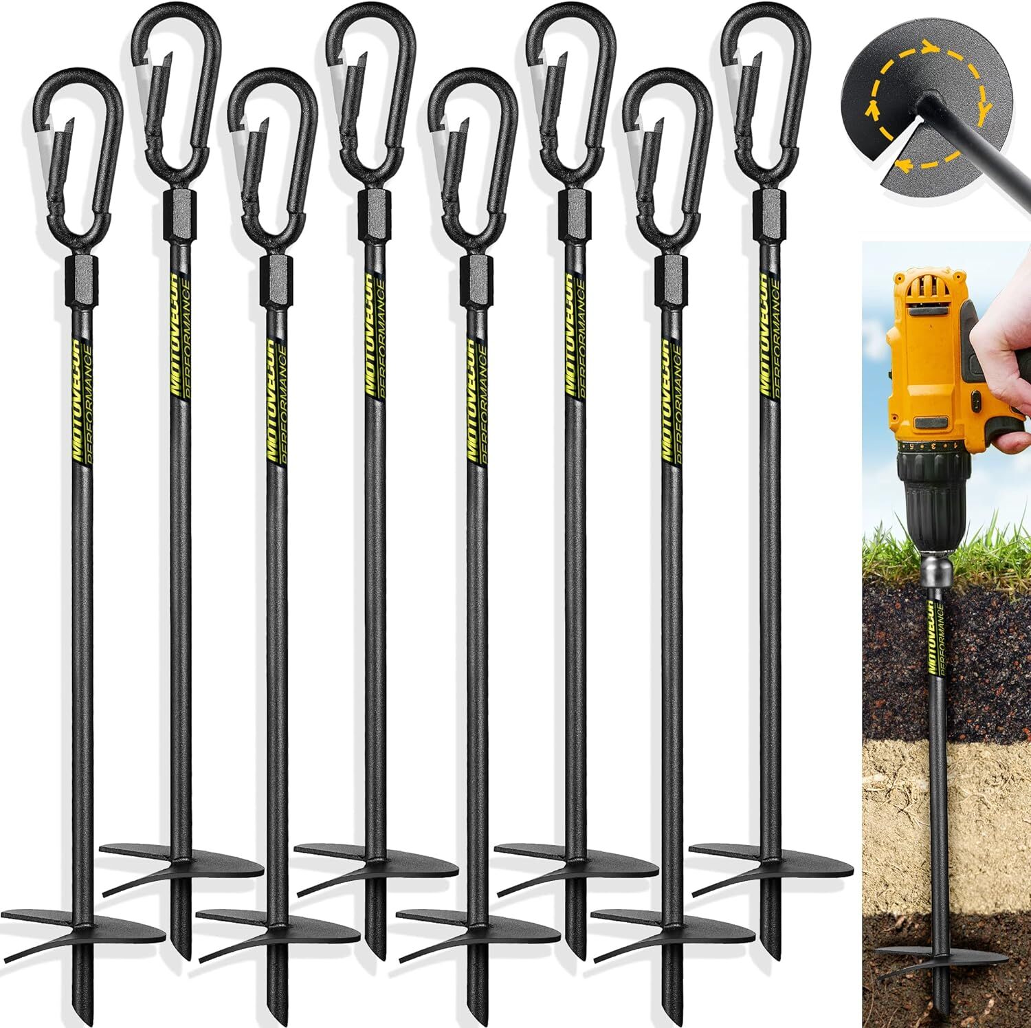 Heavy Duty Ground Anchors 18 Inches Spiral Blade Earth Anchor with Safety Buckle