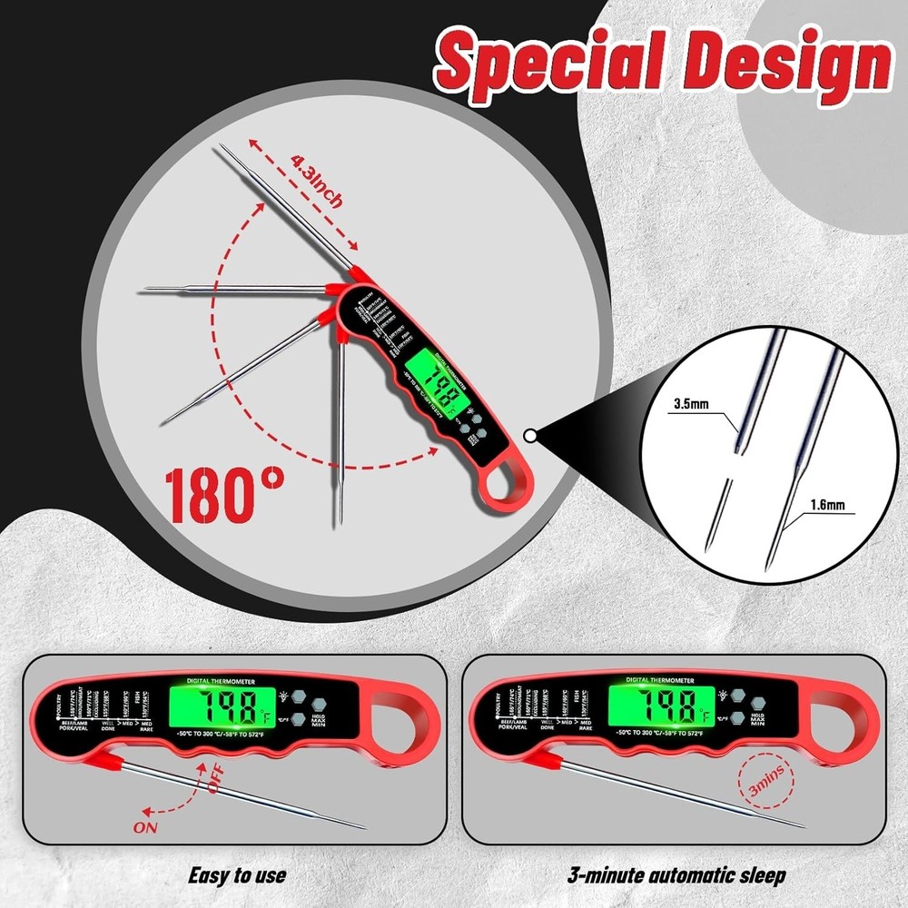 Waterproof Digital Meat Thermometer with Instant Read & Magnetic Backlight
