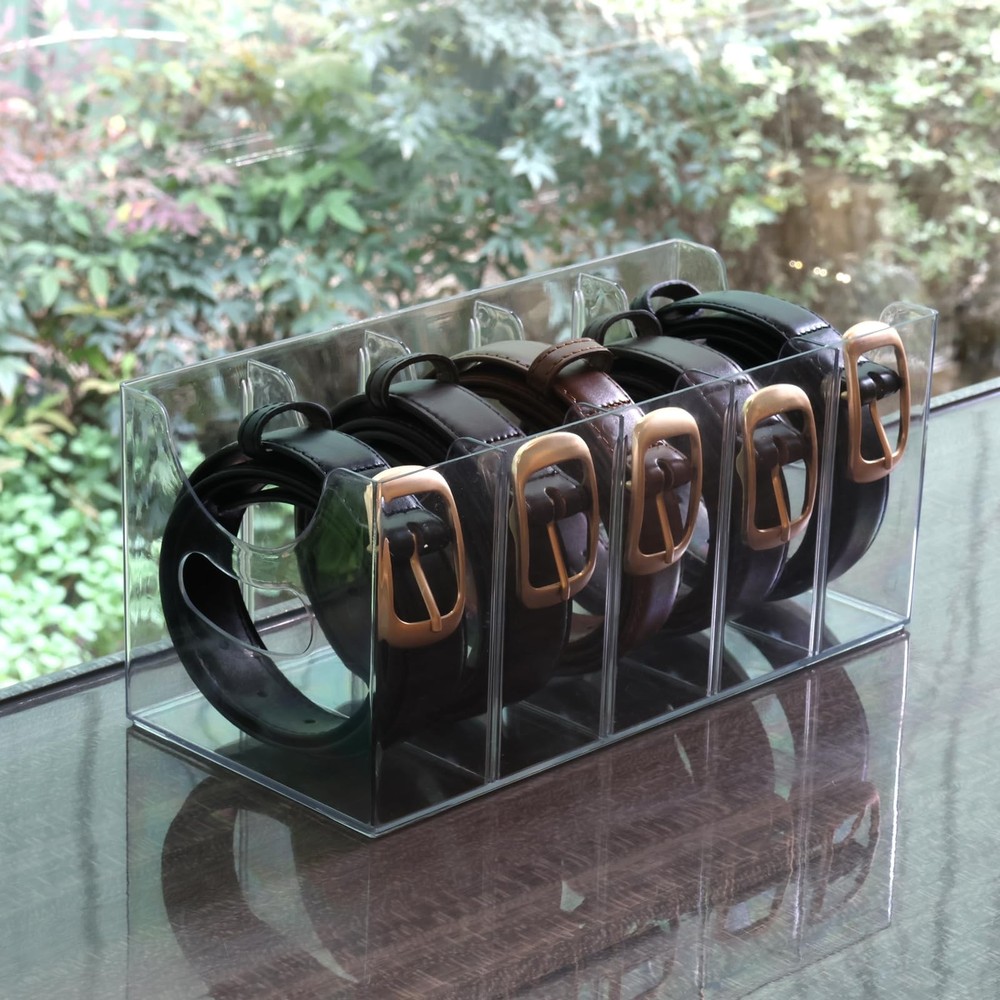 Belt Organizer - Clear Stackable Belt holder for Closet and Drawer Storage - ...