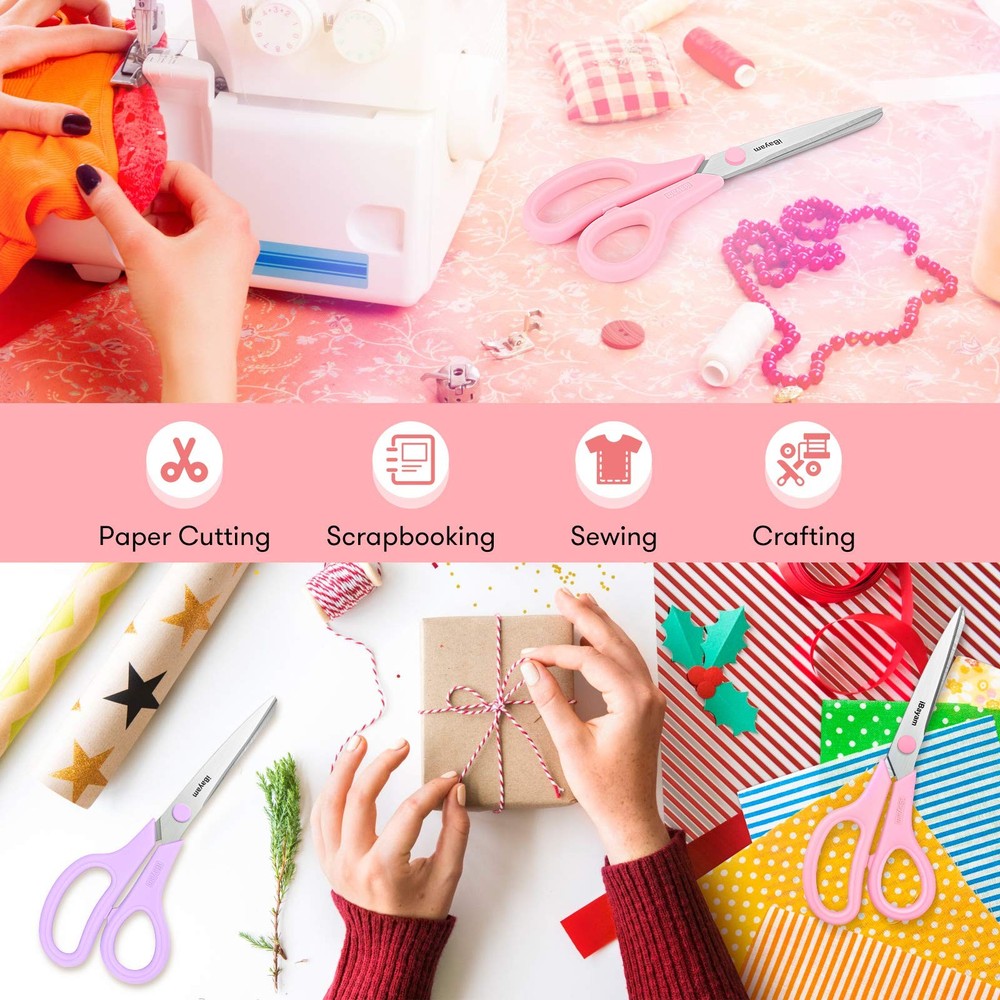 Scissors, 8" All Purpose Scissors Bulk 3-Pack, Ultra Sharp 2.5mm Thick Blade ...