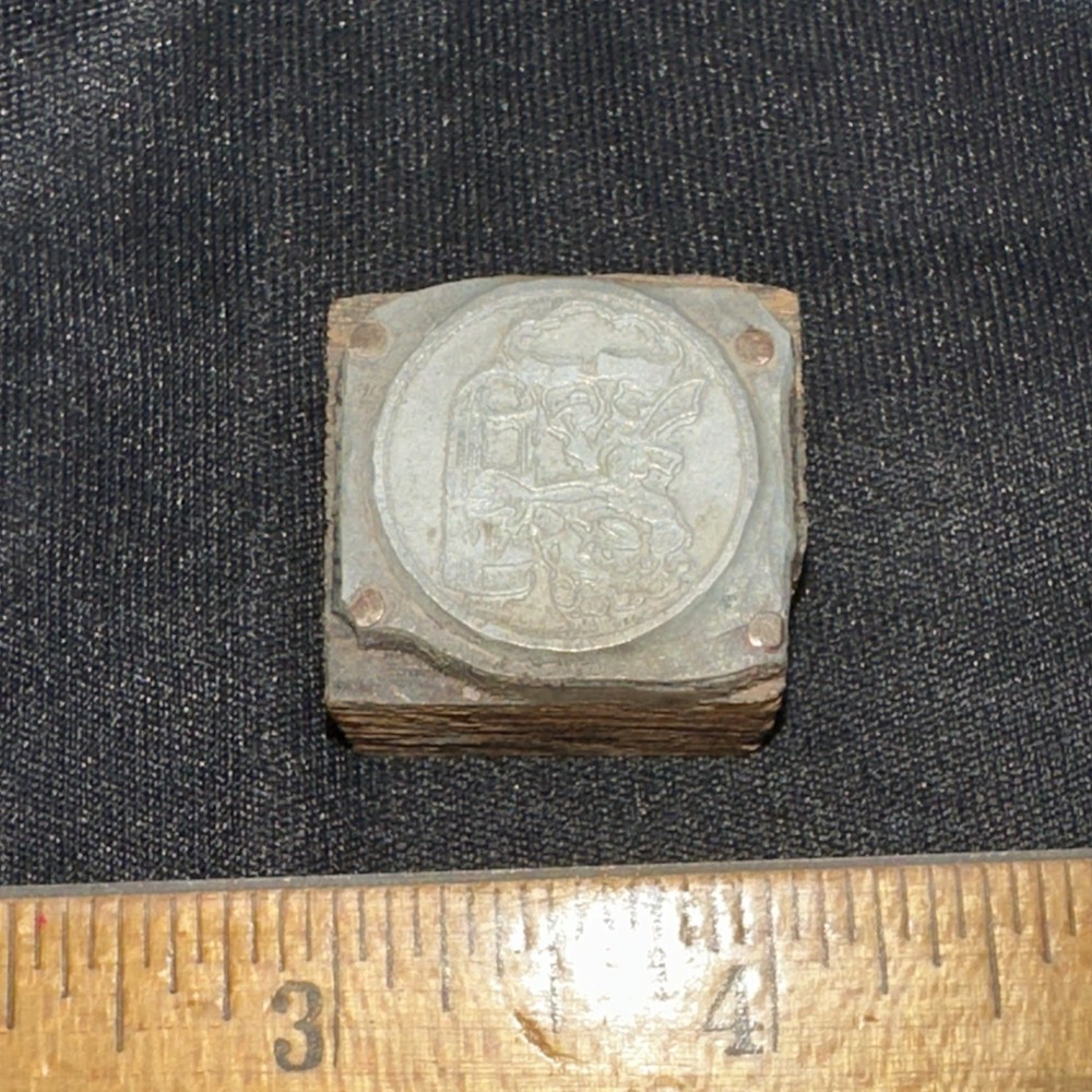 Print Block ( Unknown Image?? ) Person Holding Bomb? Rocket?