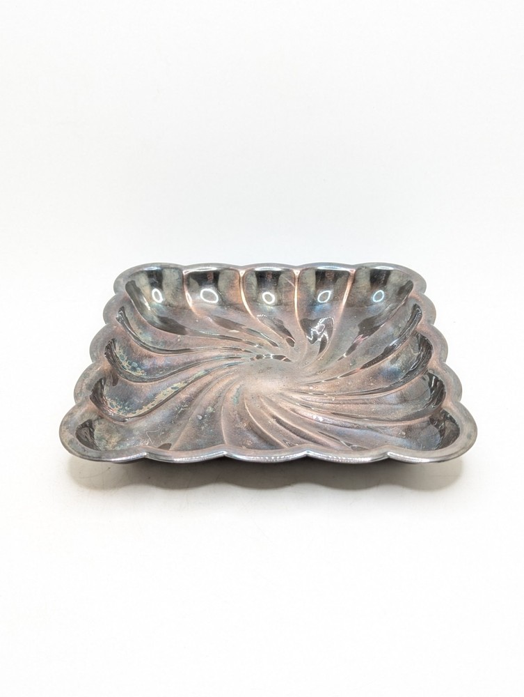 Vtg Silver Plate Swirl Pattern Candy Trinket Dish 5.75" Square
