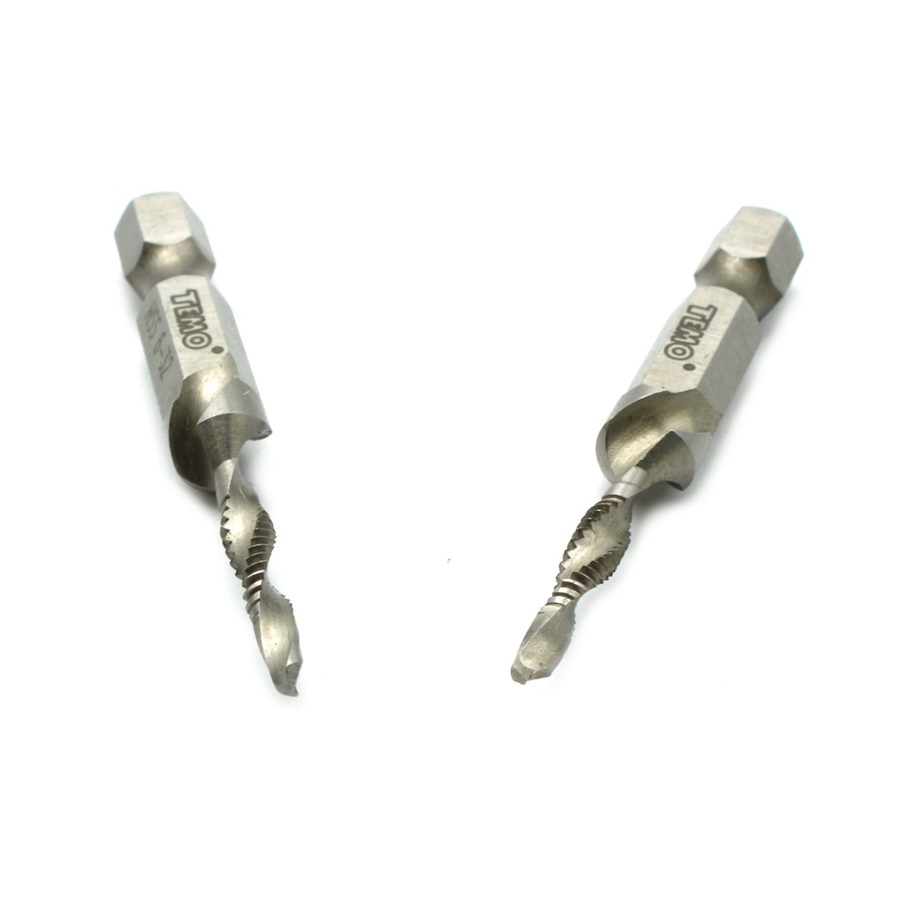 TEMO 2 pc 6-32 Combination Drill and Tap Multi Use Deburr Countersink Hex Bit