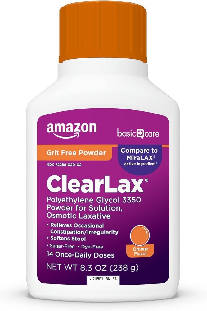 Amazon Basic Care ClearLax PEG 3350 Orange Laxative 8.3 oz Comparable MiraLAX