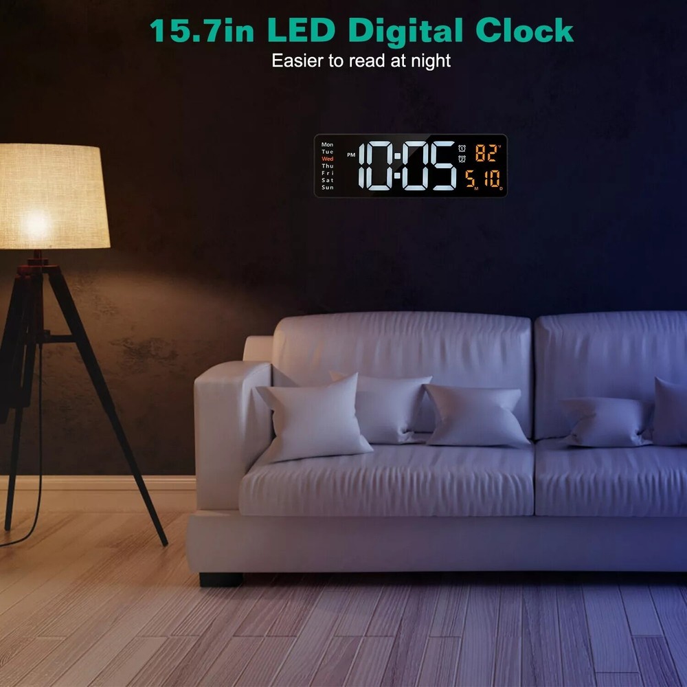 16" Large Digital Wall Clock with Remote, Large Display LED Wall Clock Timer USA
