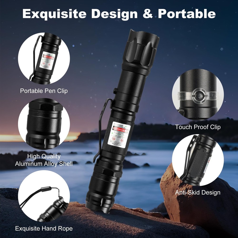 Green Laser Pointer High Power Pen - Long Range Rechargeable Laser Beam, USB-...