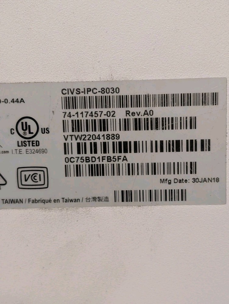 Cisco CIVS-IPC-8030 Network Dome Surveillance Camera