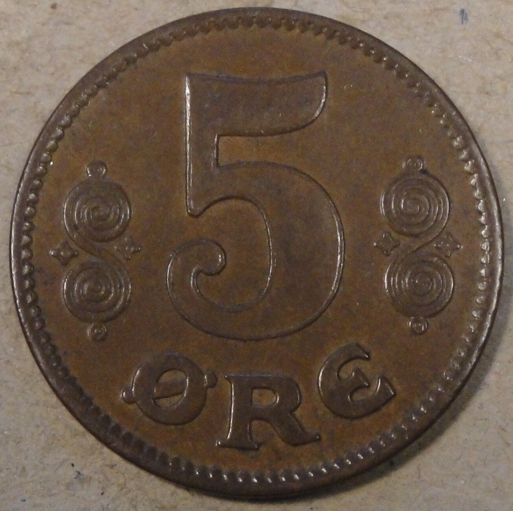 Denmark 1921 Five Ore as Pictured