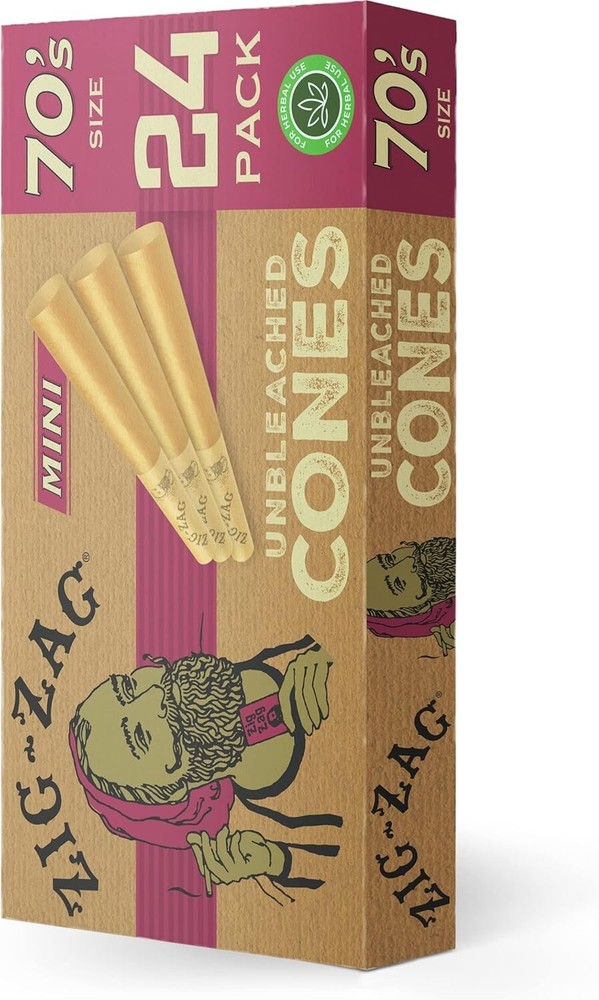 ZIG-ZAG Pre Rolled Cones Unbleached 70mm Size - (12-Pack) 24 Cones Per Pack