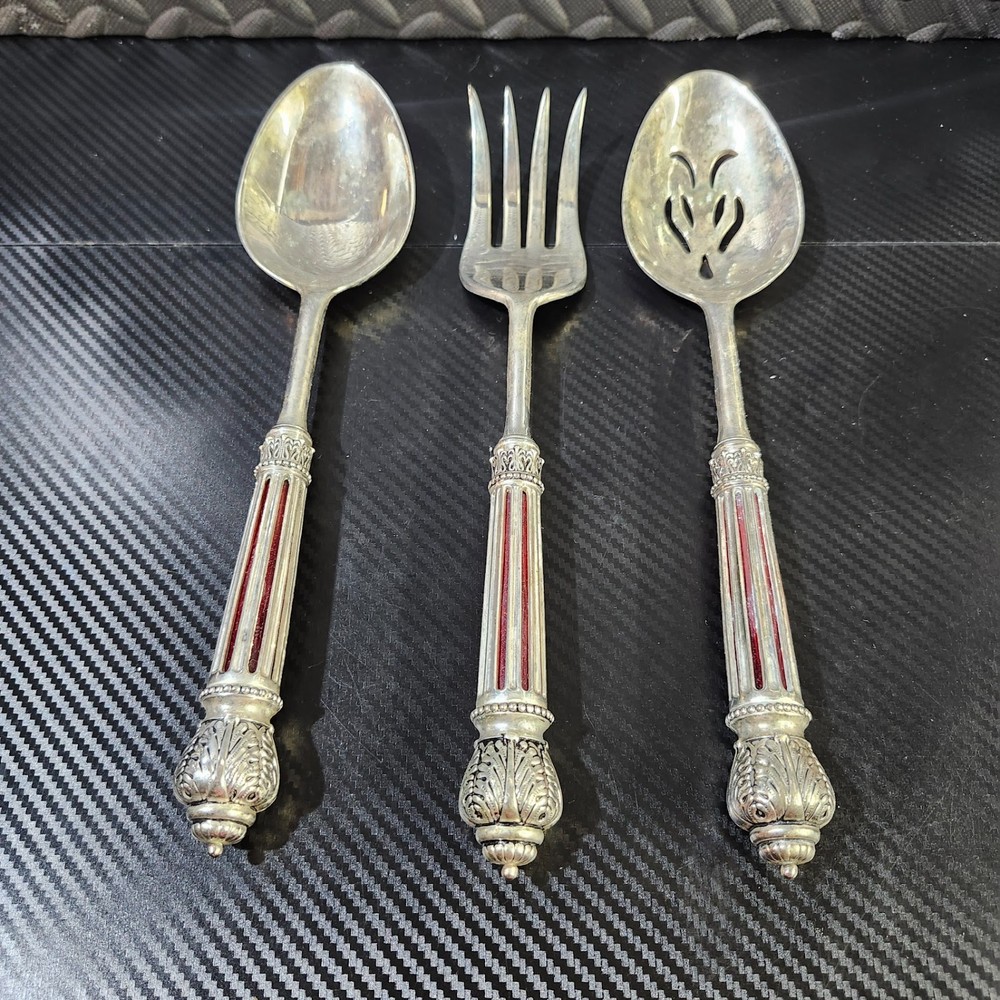 Godinger Silver Plated Hostess Set - Red Inlay Handles