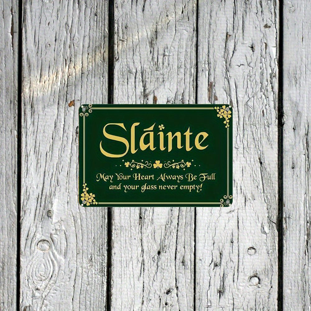 Green Gold Slainte Metal Sign Irish Blessing Gift For Pub Or Home Bar Decoration