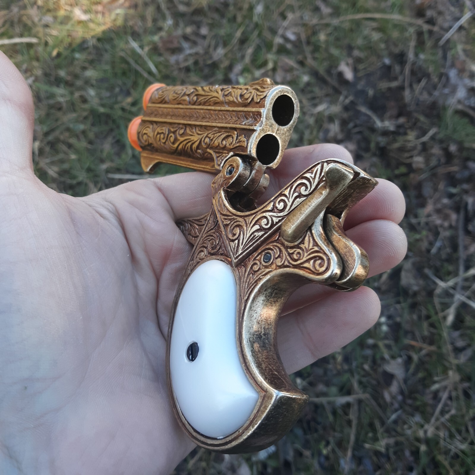 Denix Replica Non-Firing 1866 Double Barrel Derringer Brass Construction & Grips