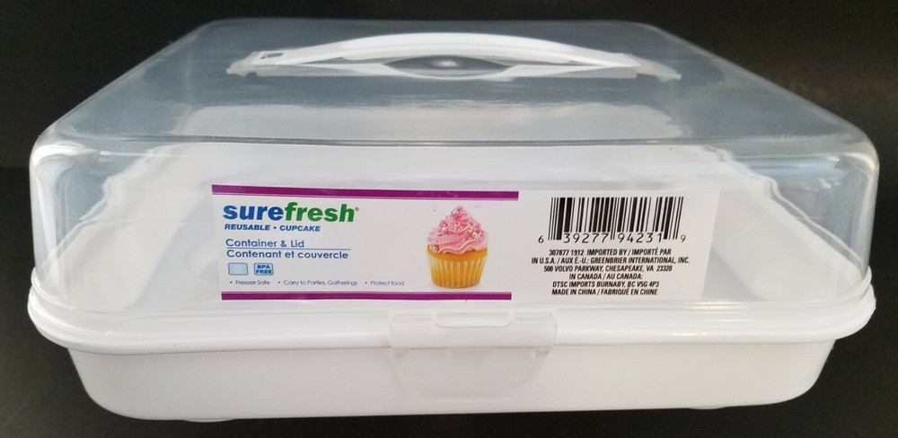 Cupcake Caddy White Container Clear Dome with Lock Clips & Handle, 1/Pk