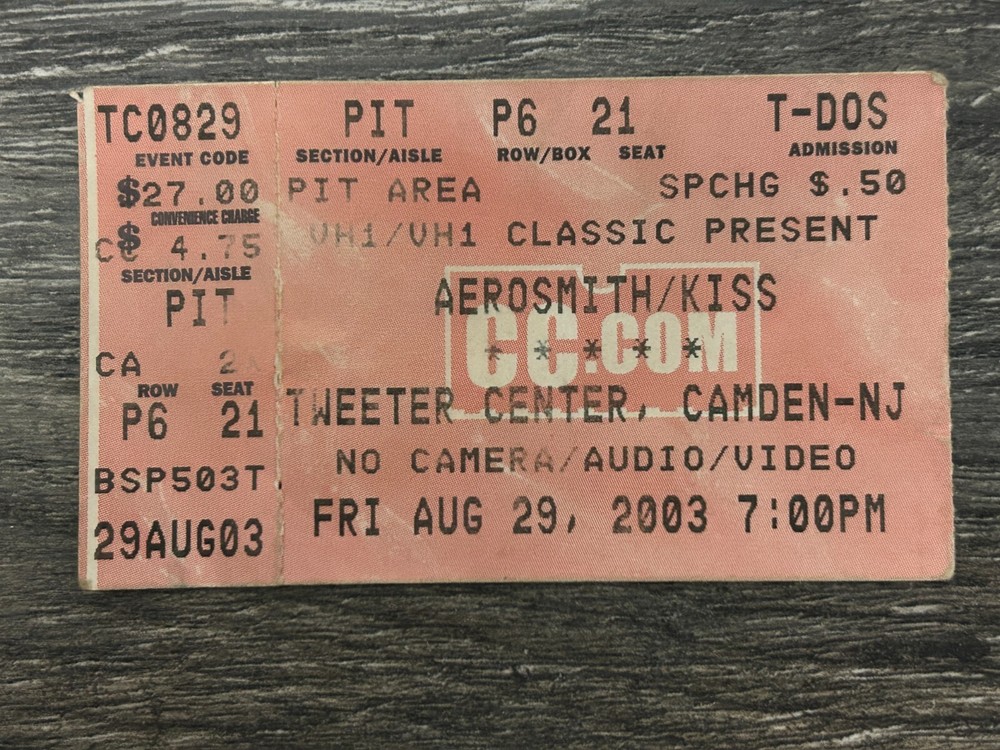 KISS Aerosmith TICKET STUB Camden NJ Aug 2003 World Domination Concert Tour A