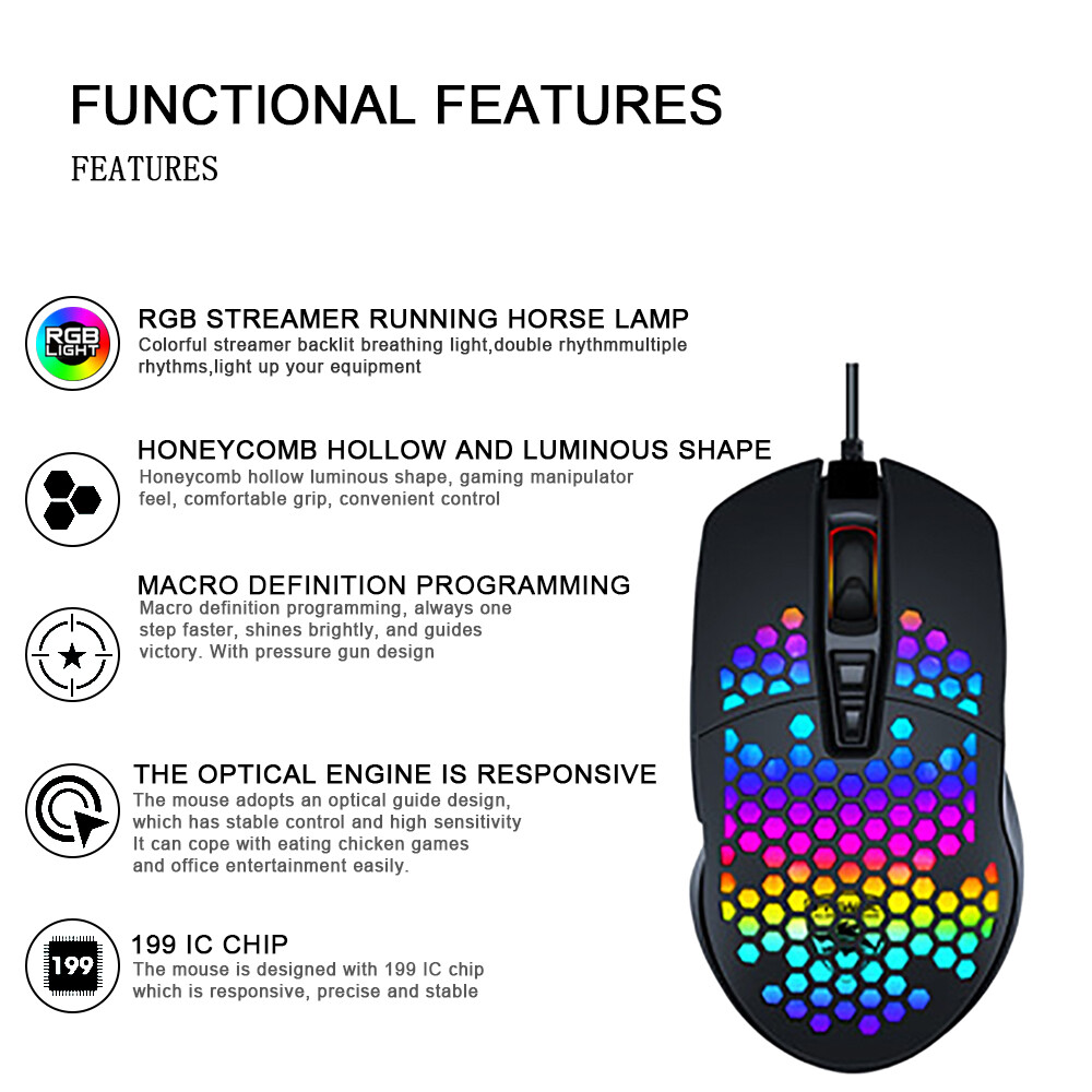 RGB Gaming Mouse 7 Button 6400DPI Flowing Backlit Light Wired PC Laptop Computer