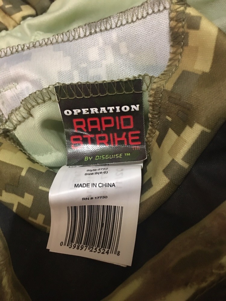 Boy Costume Desert Commando Operation Rapid Strike Size Small Jumpsuit Only Camo