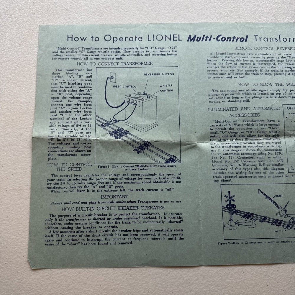 Lionel How To Operate Lionel Multi-Control Transformers Alternating Current 1946