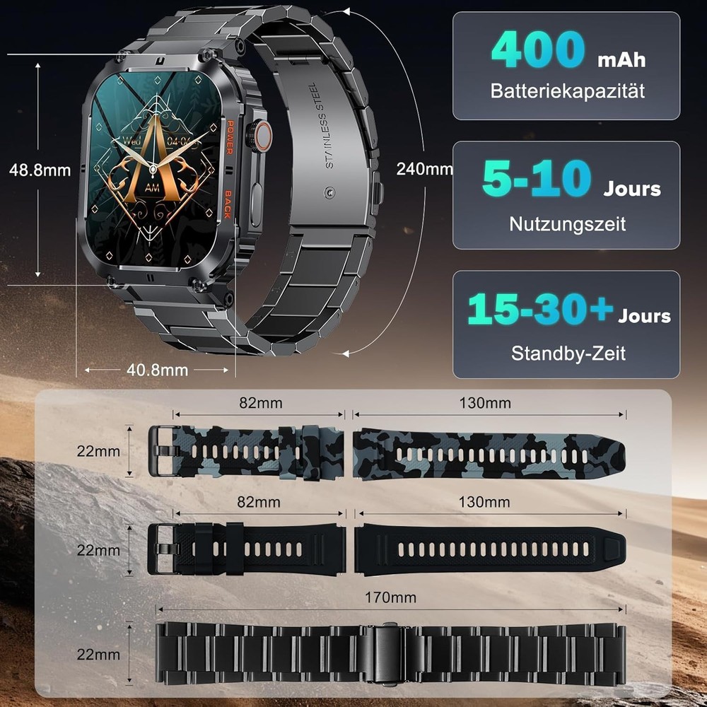 Smart Watch Men with Phone Function Bluetooth WiFi Waterproof Sleep Tracker