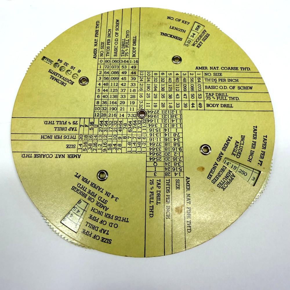 DERCK'S GAUGE DIAL ONLY w Envelope VTG 1943 EUC Decimal Threads Tapers Angles