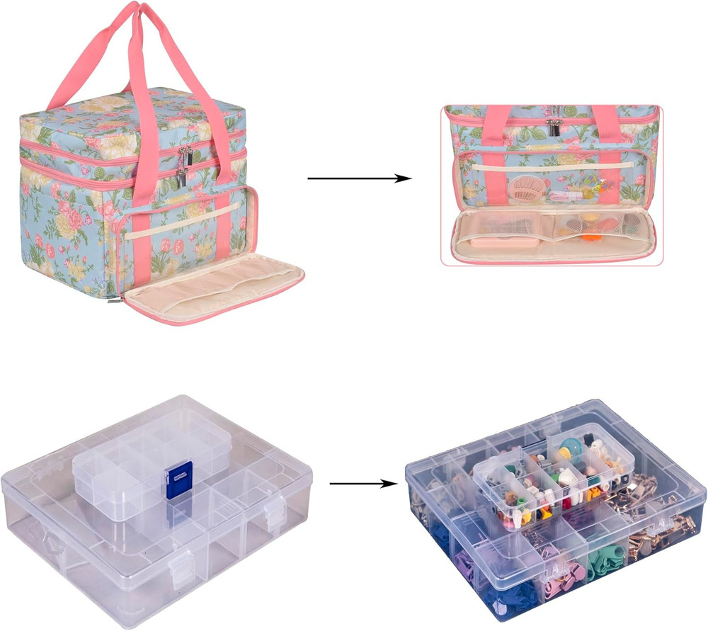 Sewing Accessories Organizer,Double Layer Sewing Storage Organizer Bag with 2 De