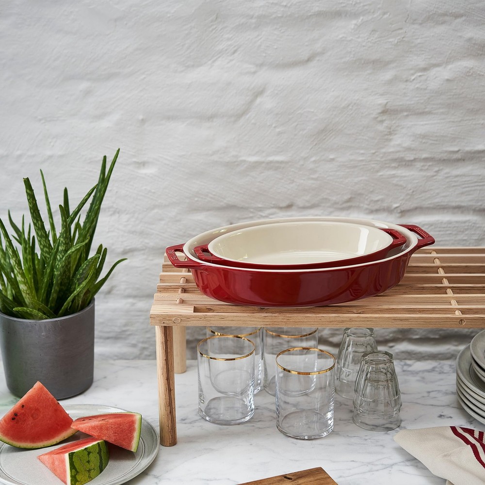 Ceramic Oval Baking Dish Set, 2-piece, Cherry