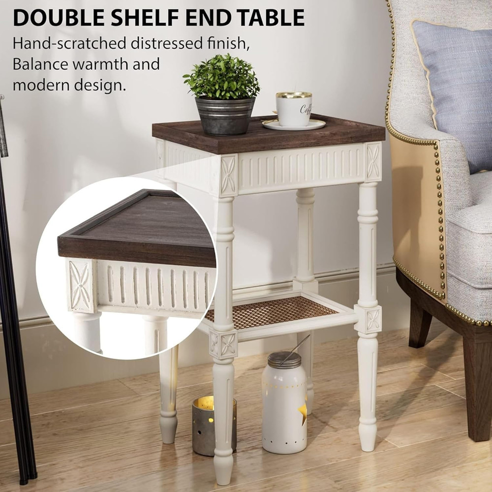 Rustic Farmhouse Cottagecore Accent End Table, Distressed Accent Side Table with