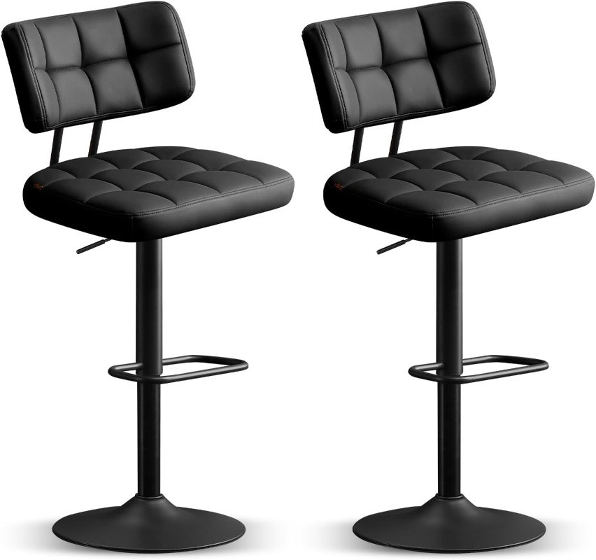 2 Set Leather Adjustable Barstools with Back Lumbar Support Armless Bar Chair