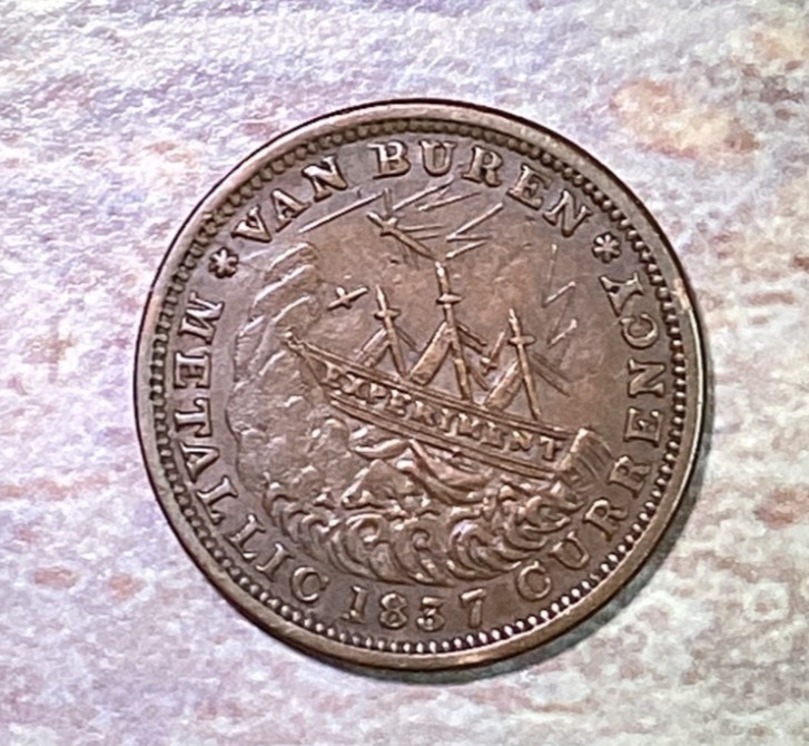 1837 Sailing Ship hard times token