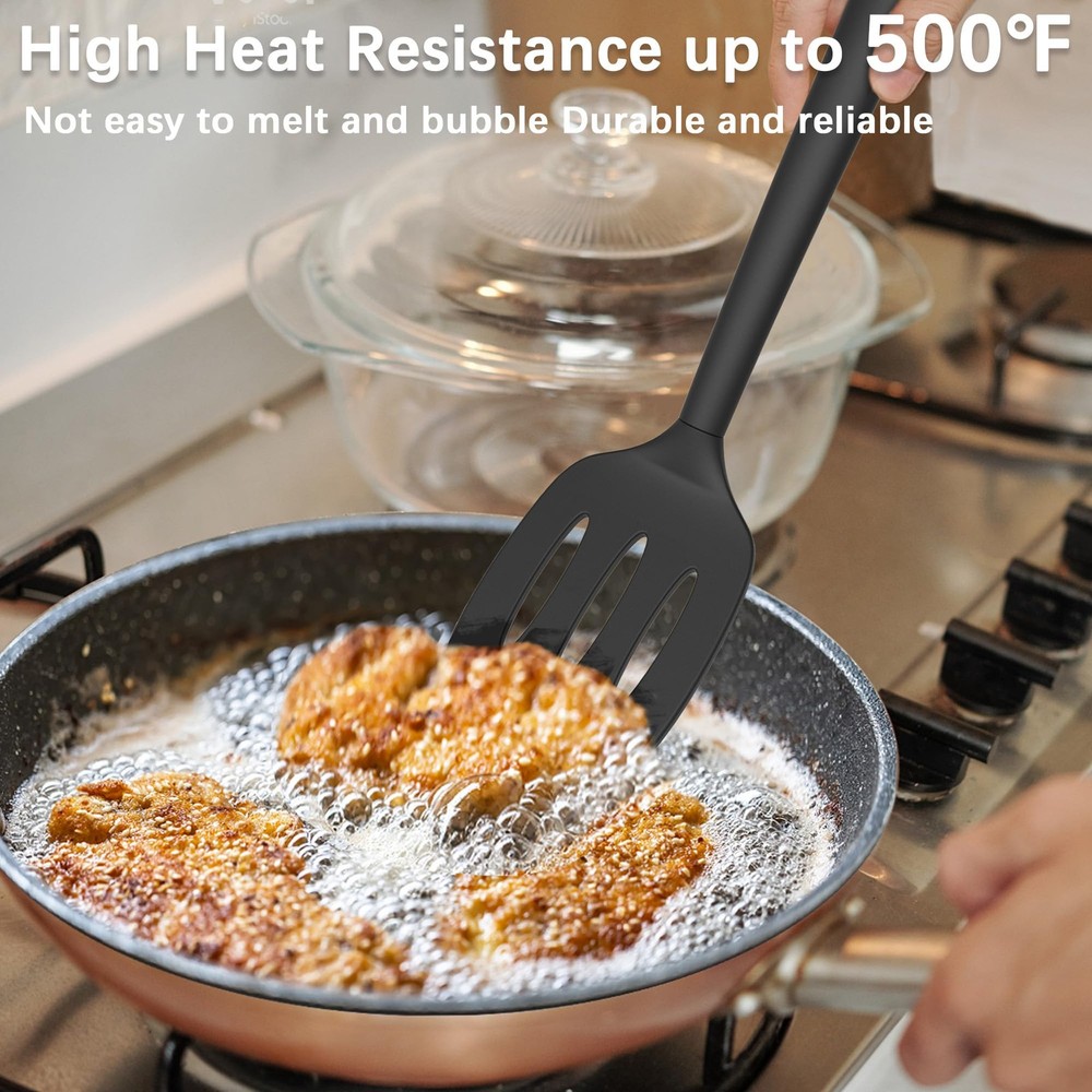 2 Spatulas for Cooking, High Temp Resistant, Durable, Black