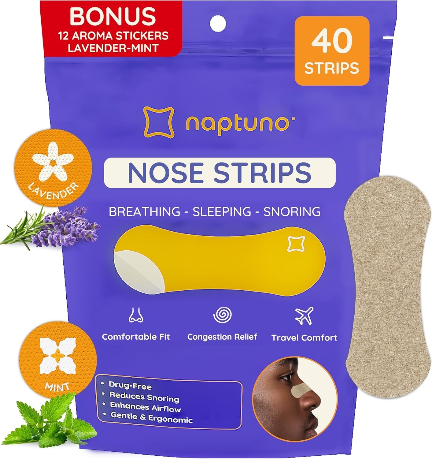 Nasal Strips – Anti Snore, Open Nose Instantly and for Clear Breathing- 40 Packs