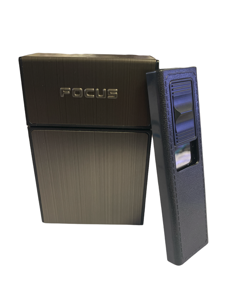 Cigarette Case with Lighter Holder for 20 Cigarettes Windproof USB Rechargeable