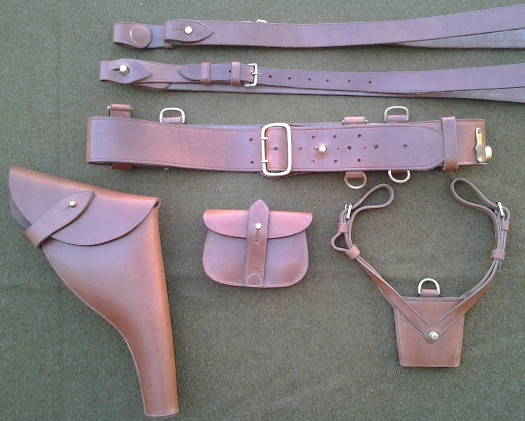Complete British Sam Browne Belt  and Webley Leather Holster Set