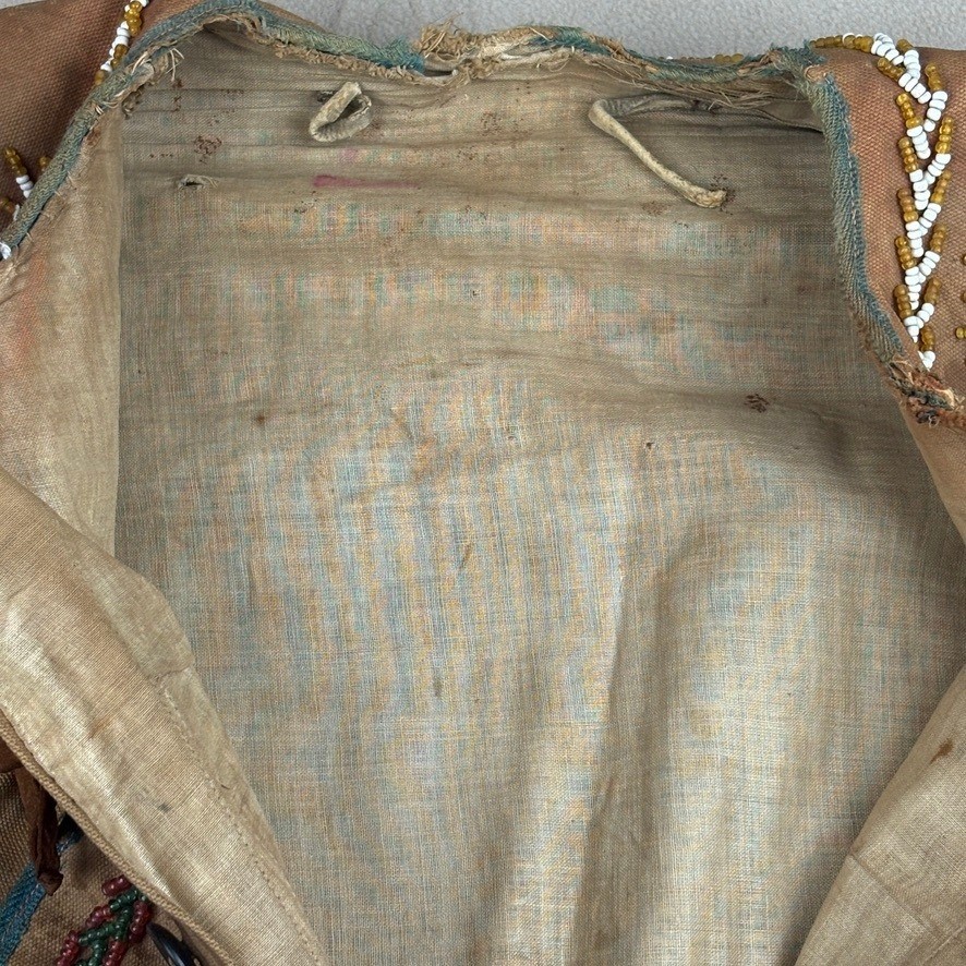 Antique Native American Canvas Beaded Ceremonial Fringe Jacket Coat Metis Cree