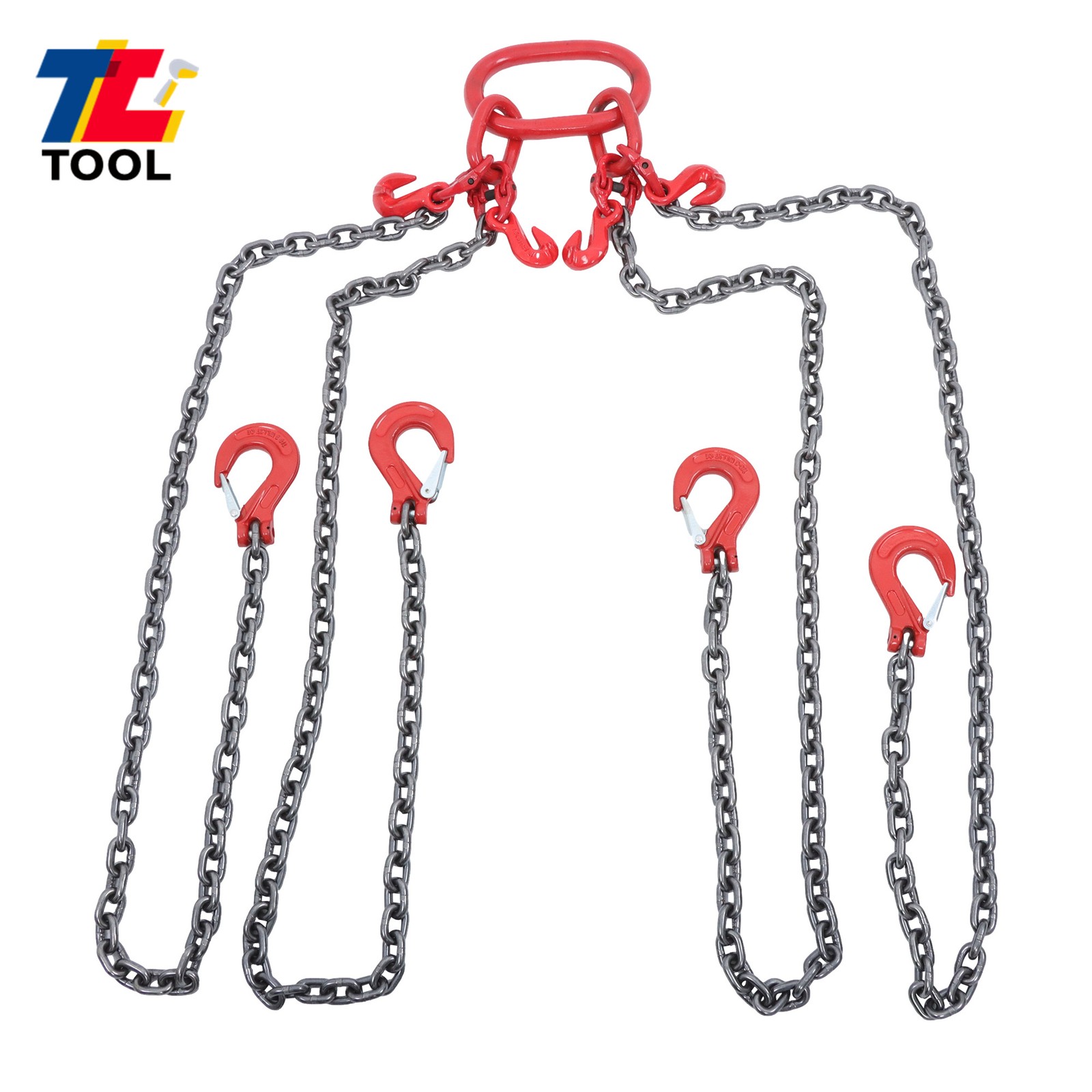 5 Ton 5/16 Inch x 5 Ft Lifting Chains G80 Chain Sling with 4 Leg Grab Hooks