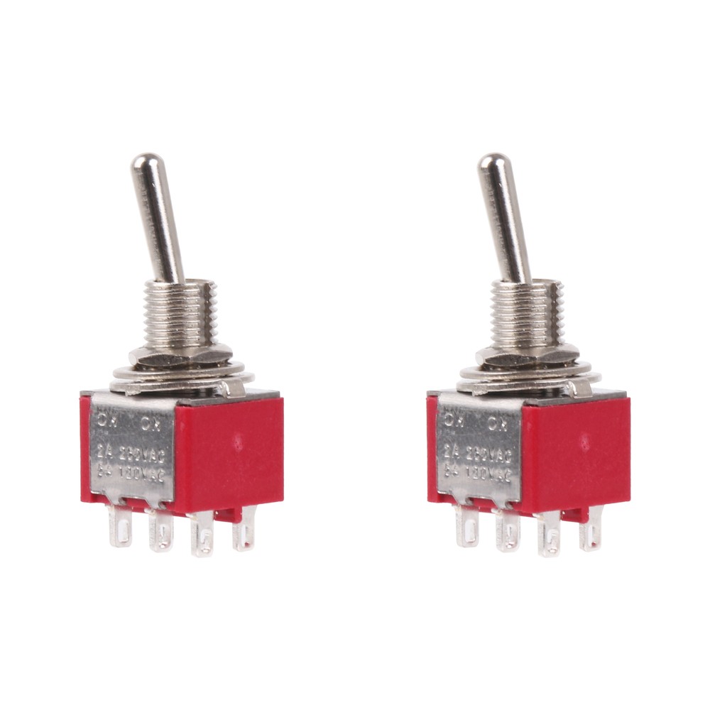 2pcs AC125V 6A Electirc 2 Position Toggle Switch 13*32mm Red+Chrome