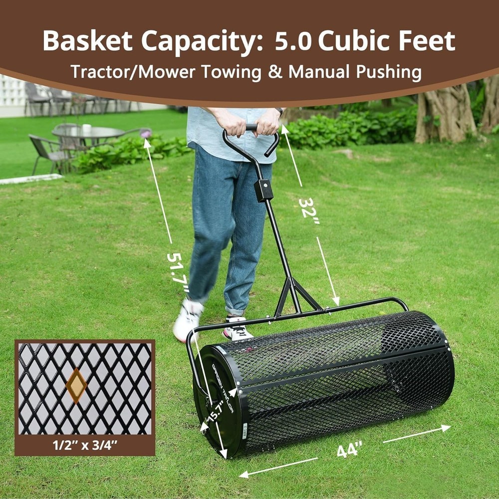 Compost Spreader 44 Inch Towable Peat Moss Spreader with Installation Accesso...