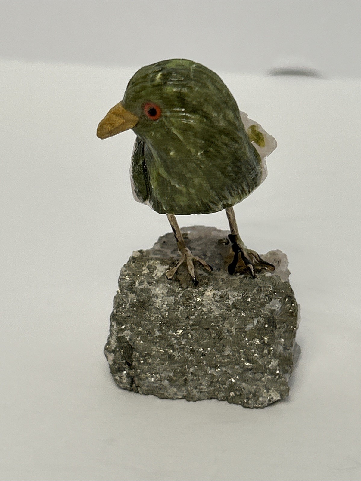 Carved Stone Birds on Quartz (4) Different Species Colorful Unique Different