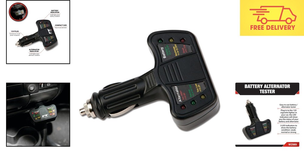12V Compact Battery & Alternator Tester with LED Indicators for Quick Diagnostic