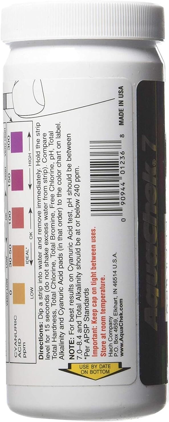 AquaChek Silver 7 in 1 Pool Spa Water Test Chlorine Strips 100 CT 551236 (7-Way)