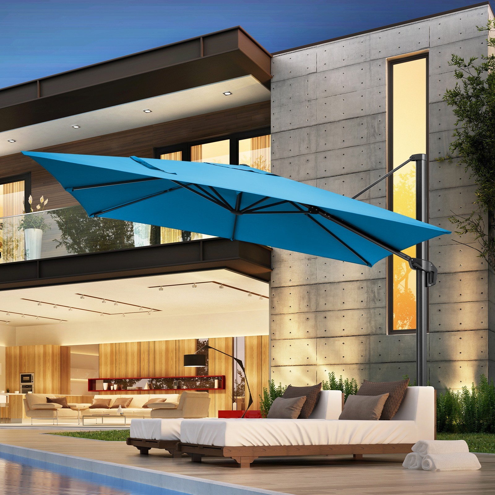 10x10ft Patio Umbrella Outdoor Cantilever Umbrella UV-Protective Sunshade Canopy