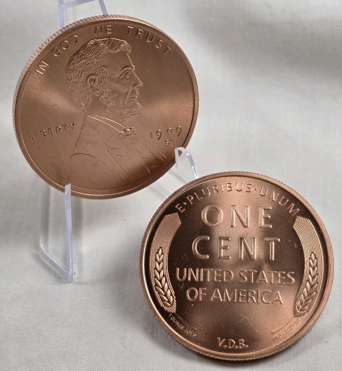 Lot Of 2 (Two) 1 Oz .999 Fine Copper Bullion 1909 Lincoln Wheat Penny Art Rounds