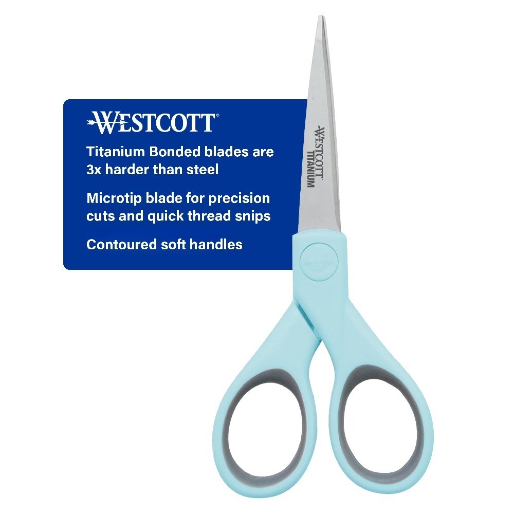 5" Crafting Scissors, Titanium Bonded, Micro-Tip, Light Blue, for Crafting,