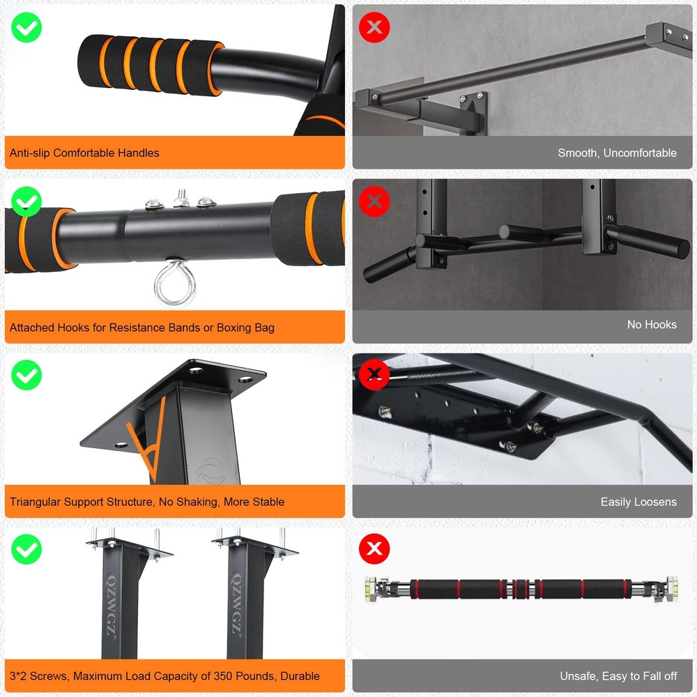 Height Adjustable Pull Up Bar, Heavy Duty Pull Up Bar, BarMount, Ceiling Moun...