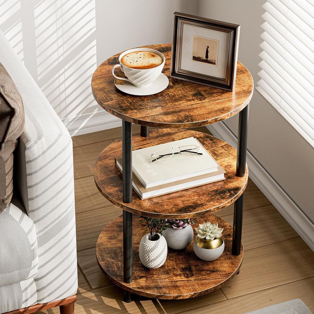 Small Round End Table 3 Tier Design Accent Table Narrow Side/Bedside Stand
