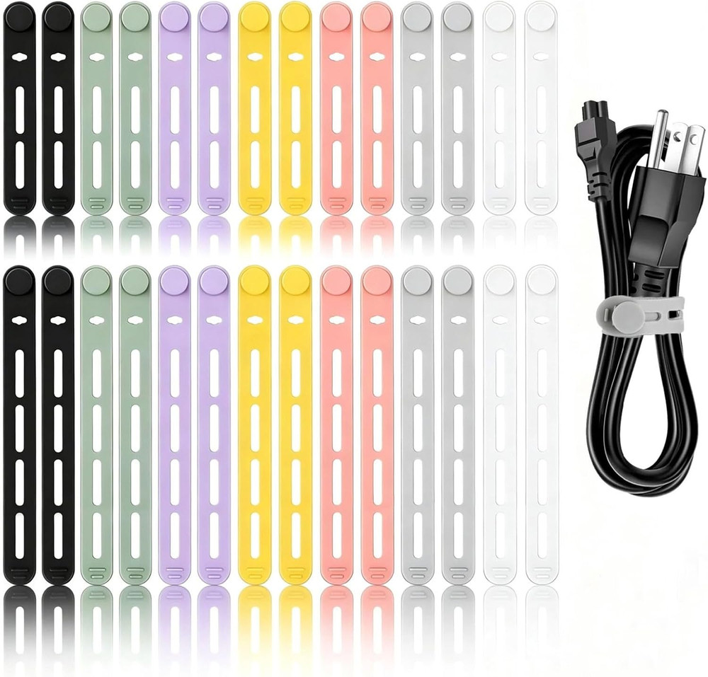 28Pcs Silicone Cable Ties Reusable, Multipurpose Cable Management Organizer, Adj