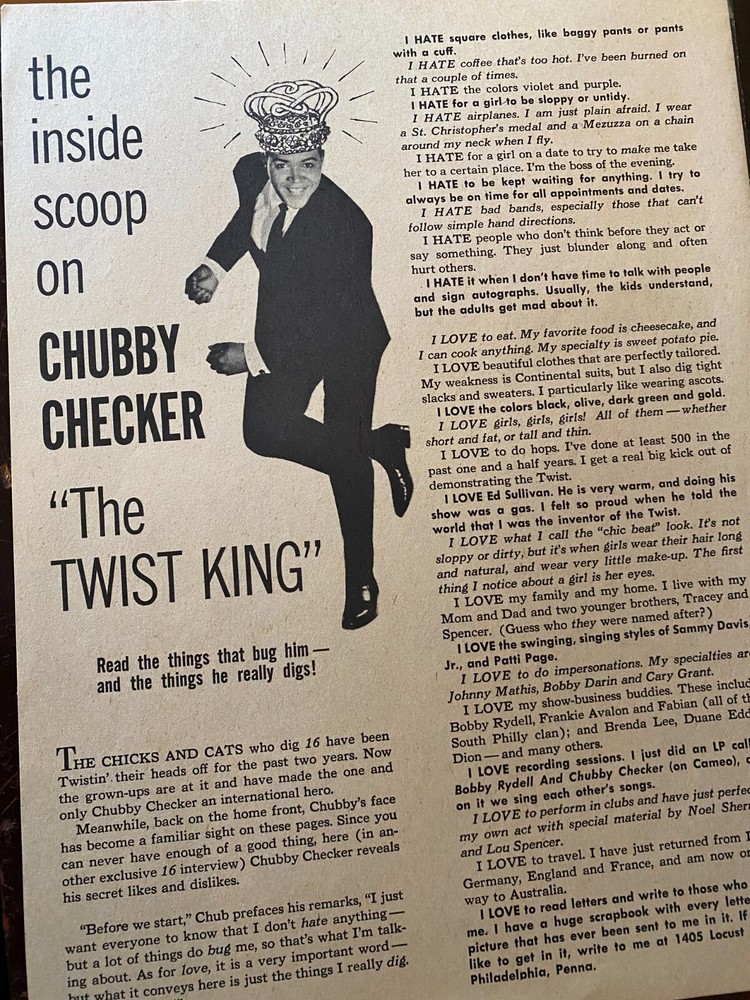 Chubby Checker, Full Page Vintage Clipping