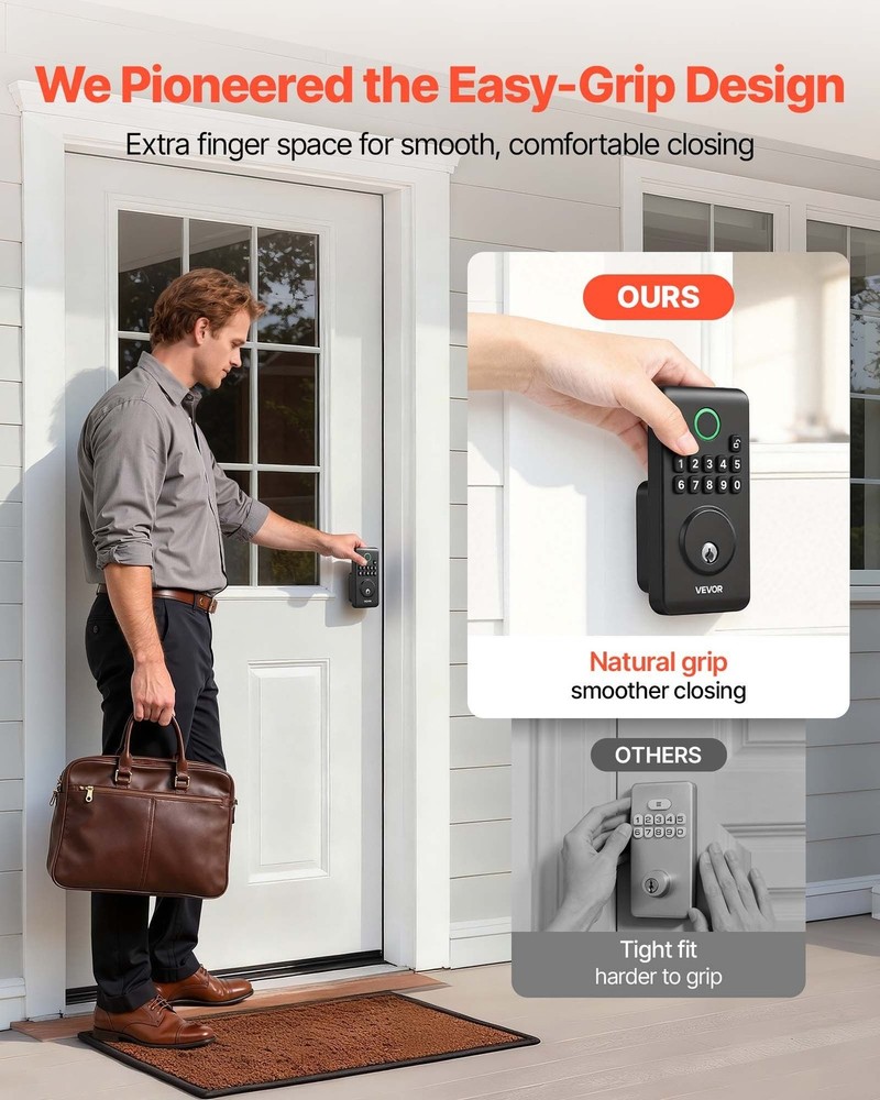 Matte Black Keyless Deadbolt: 100 Codes, Auto Lock, Backlit Keypad, IP55