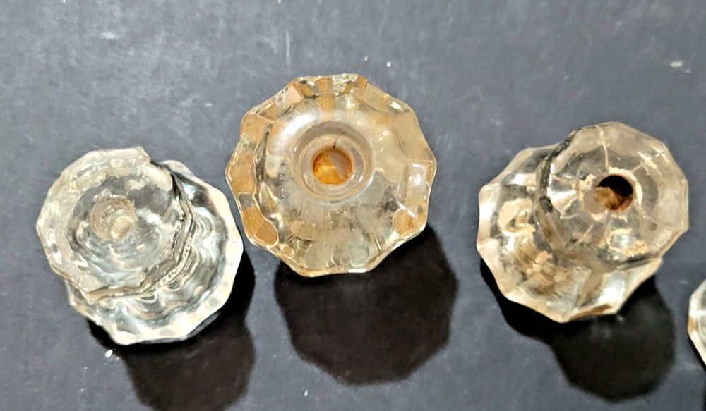 6 Clear Glass 10 Sided Drawer Pull Knobs Vintage 1-1/8" tall