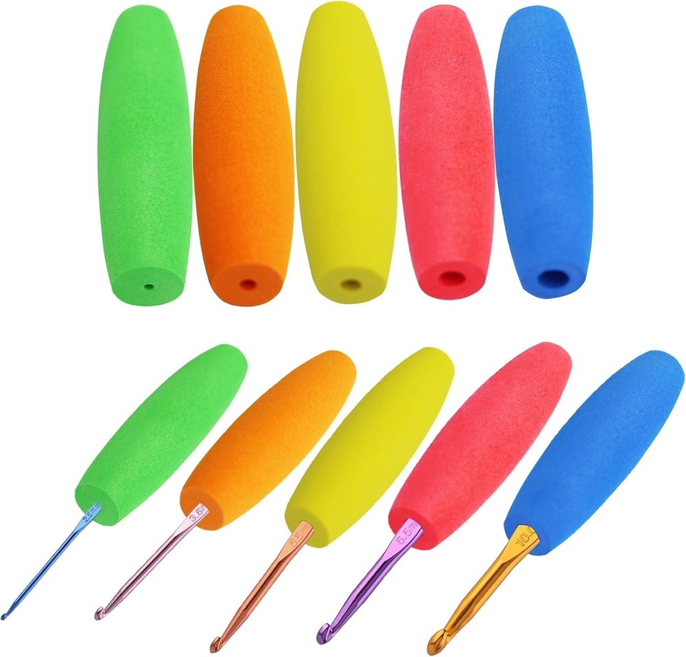 5PCS Crochet Hook Grips Set Ergonomic Crochet Hook Handle Multi-Size New